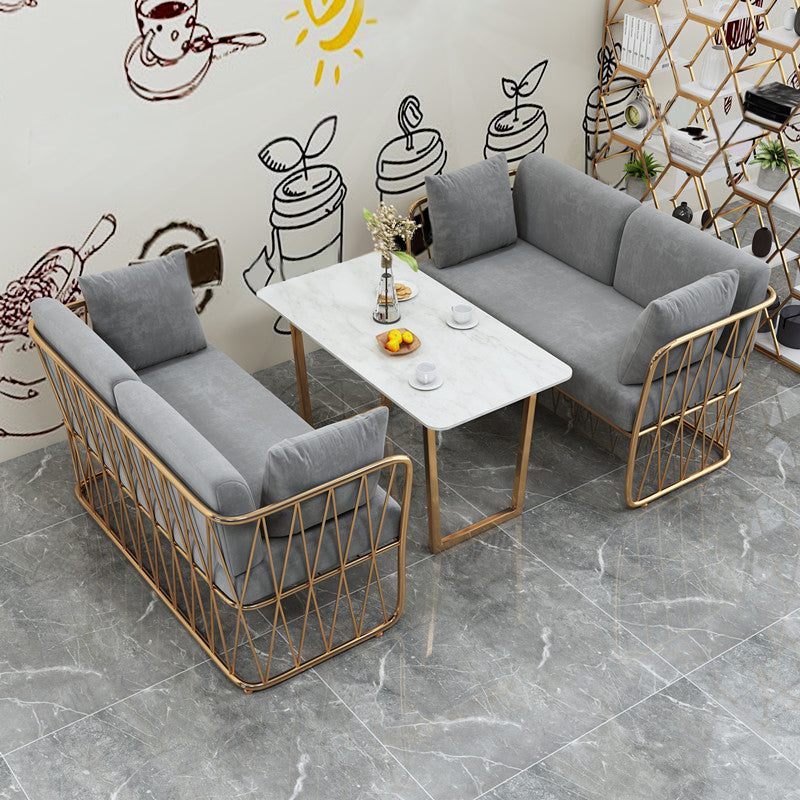 Glam Kitchen Table with Faux Marble Top Gold Metal Legs for Home