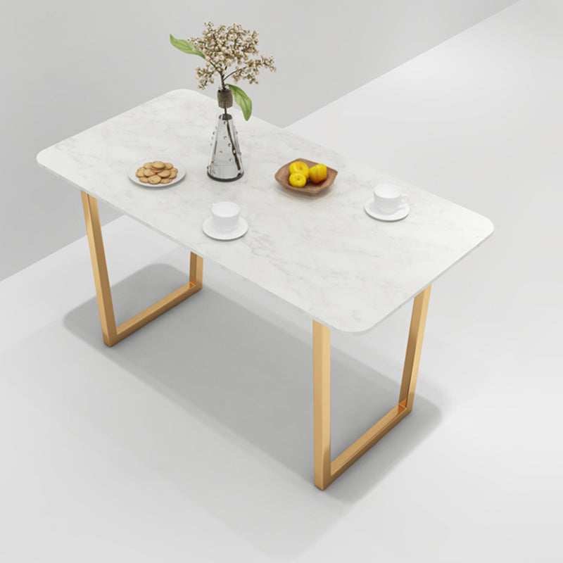 Glam Kitchen Table with Faux Marble Top Gold Metal Legs for Home