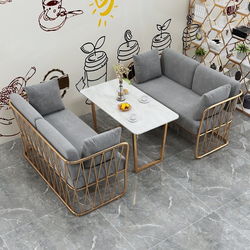 Glam Kitchen Table with Faux Marble Top Gold Metal Legs for Home