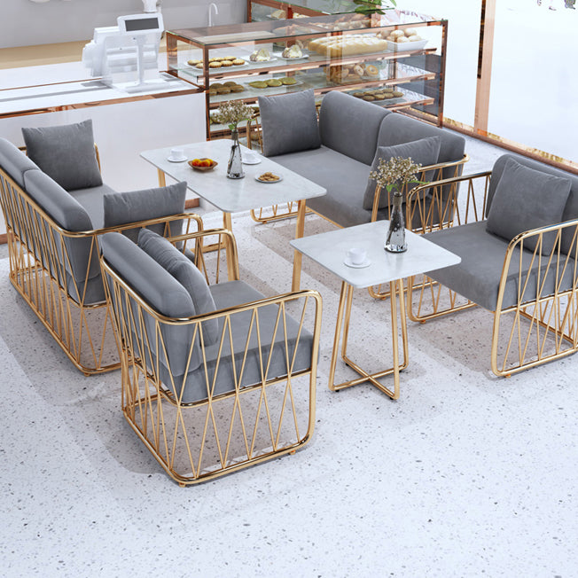 Glam Kitchen Table with Faux Marble Top Gold Metal Legs for Home