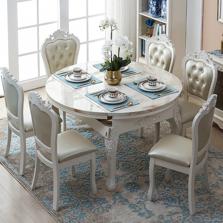 Glam Kitchen Table with Faux Marble Top Solid Wood Legs for Home