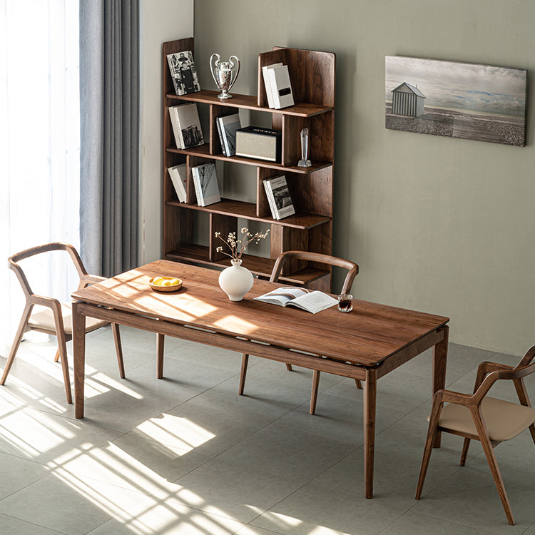 Modern Rectangle Dinner Table Brown Solid Wood Tabletop for Living Room