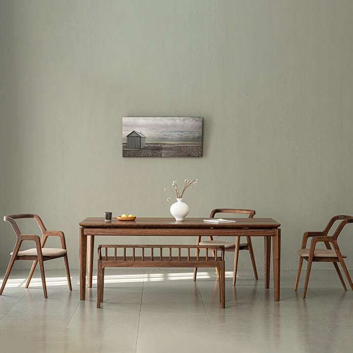 Modern Rectangle Dinner Table Brown Solid Wood Tabletop for Living Room