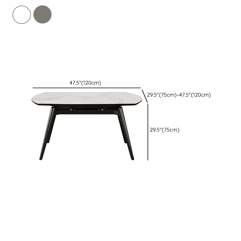 Round Extendable Dining Table Modern Stone Tabletop with Solid Wood Legs
