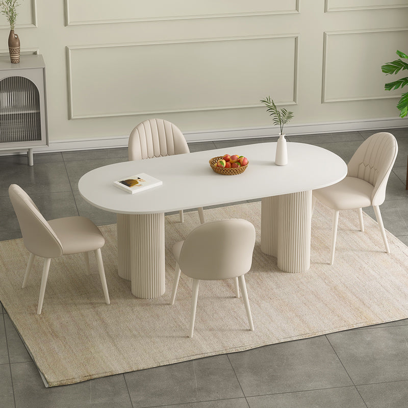 White Contemporary Oval Stone Dining Table with Double Pedestal