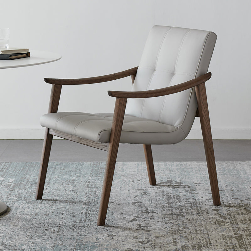 Nordic Style Solid Wood Faux Leather Arm Dining Chair in Brown for Home
