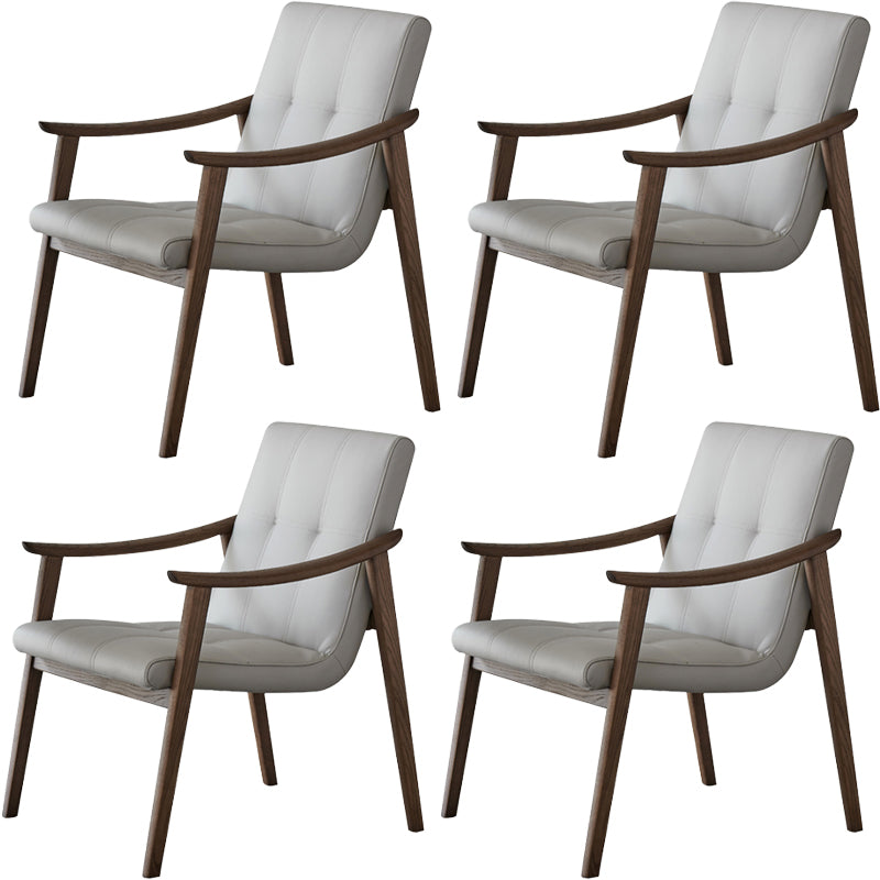 Nordic Style Solid Wood Faux Leather Arm Dining Chair in Brown for Home