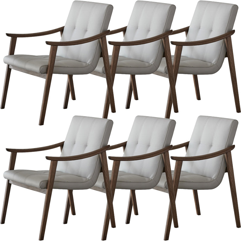 Nordic Style Solid Wood Faux Leather Arm Dining Chair in Brown for Home
