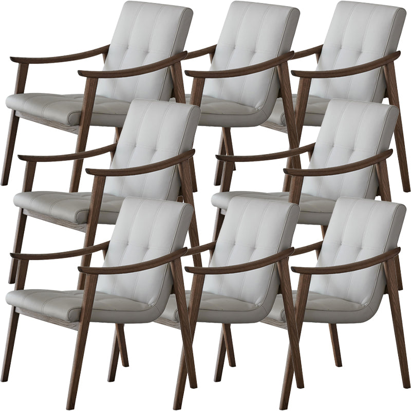 Nordic Style Solid Wood Faux Leather Arm Dining Chair in Brown for Home