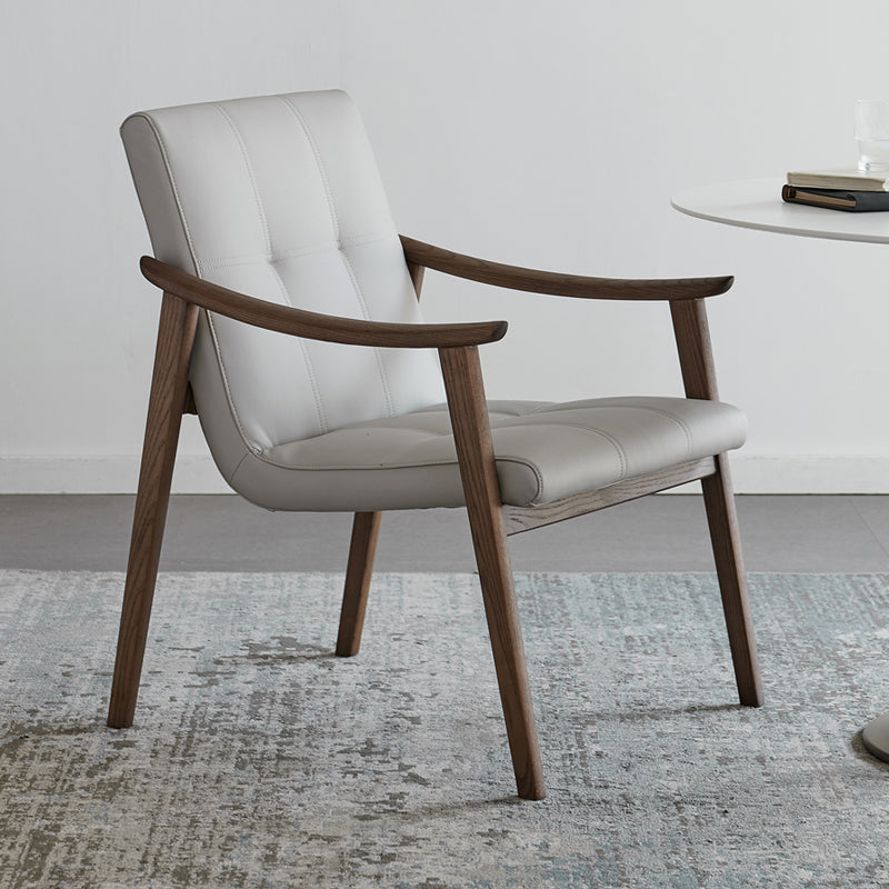 Nordic Style Solid Wood Faux Leather Arm Dining Chair in Brown for Home