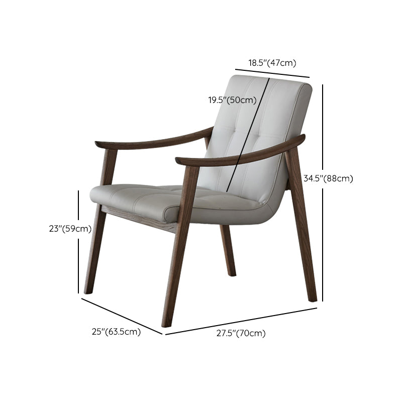 Nordic Style Solid Wood Faux Leather Arm Dining Chair in Brown for Home