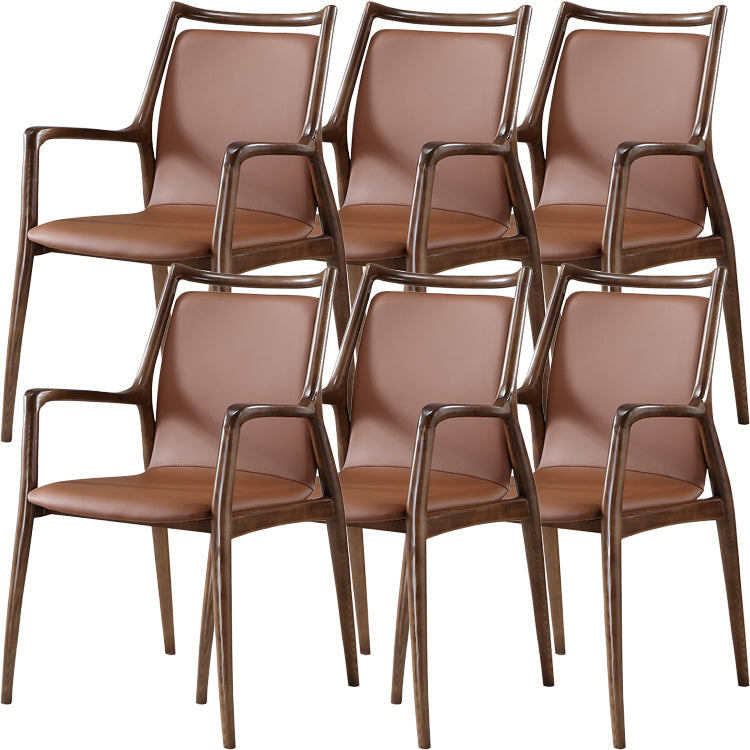 Nordic Style Leather Brown Arm Dining Chair in Solid Wood for Home