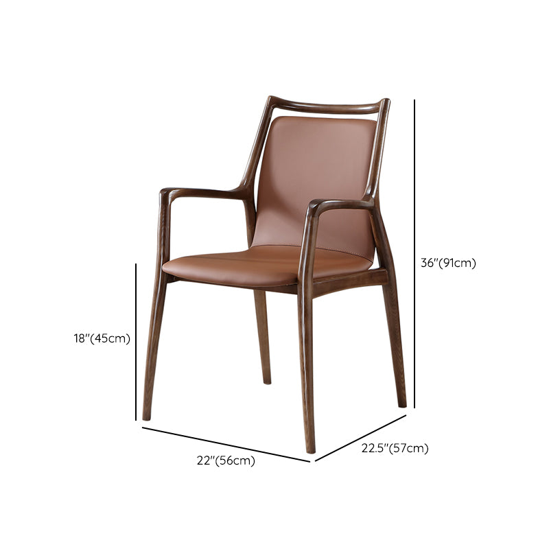 Nordic Style Leather Brown Arm Dining Chair in Solid Wood for Home