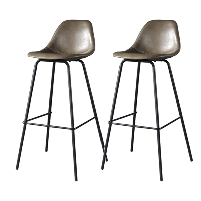 Modern Faux Leather Low Back Bucket Bar Stools with Metal Base