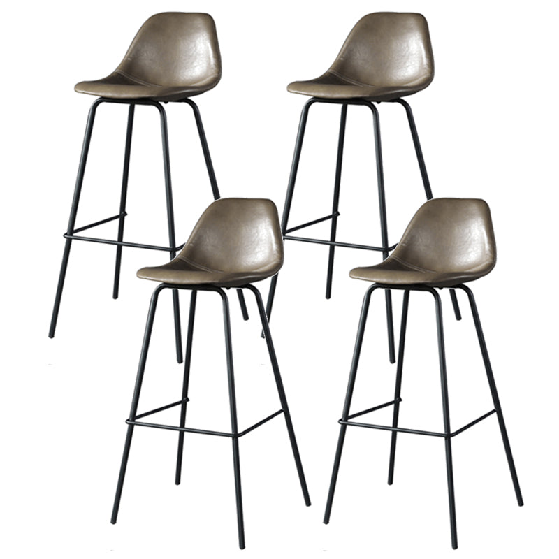 Modern Faux Leather Low Back Bucket Bar Stools with Metal Base