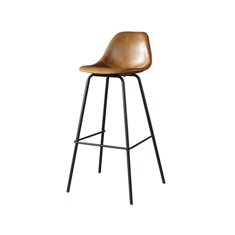 Modern Faux Leather Low Back Bucket Bar Stools with Metal Base