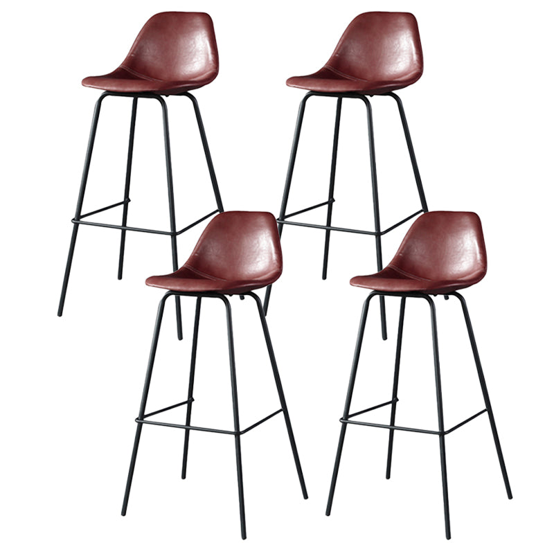 Modern Faux Leather Low Back Bucket Bar Stools with Metal Base