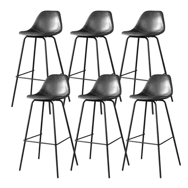 Modern Faux Leather Low Back Bucket Bar Stools with Metal Base