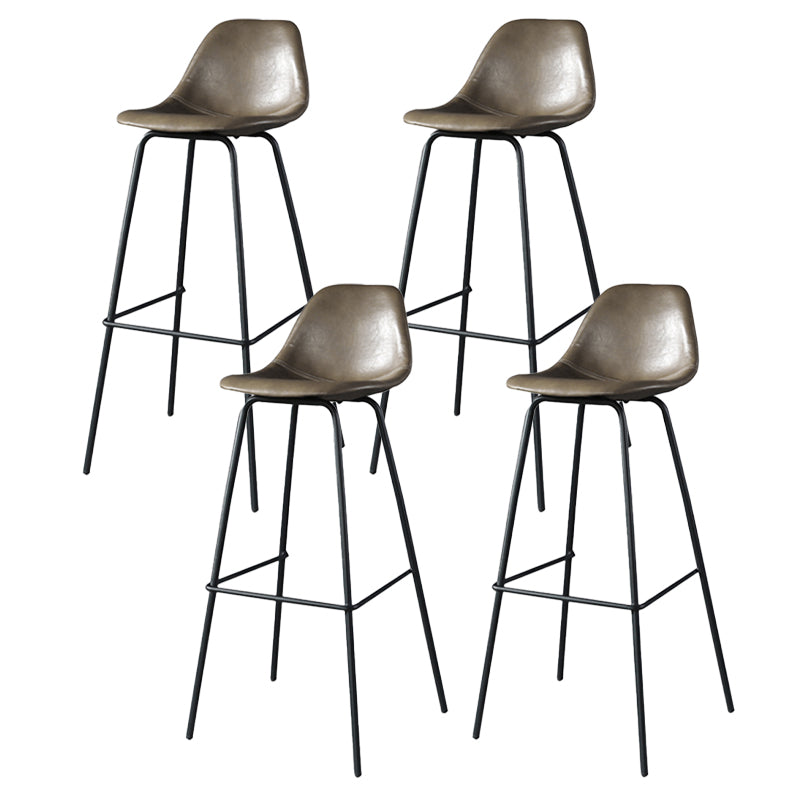 Modern Faux Leather Low Back Bucket Bar Stools with Metal Base