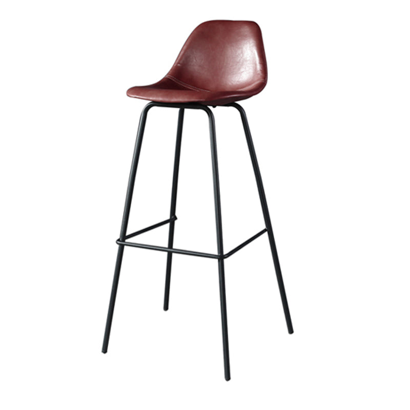 Modern Faux Leather Low Back Bucket Bar Stools with Metal Base
