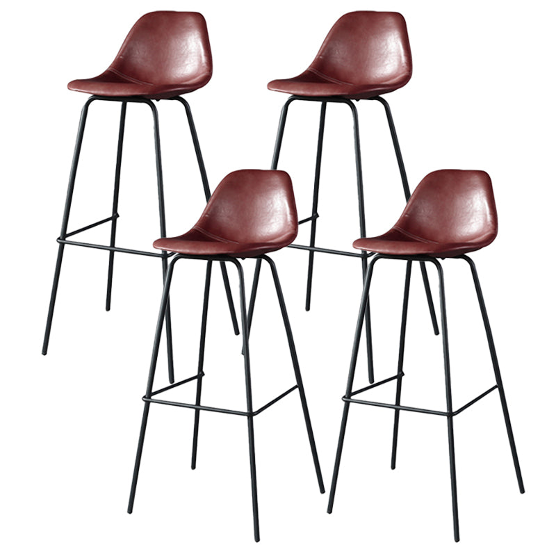 Modern Faux Leather Low Back Bucket Bar Stools with Metal Base