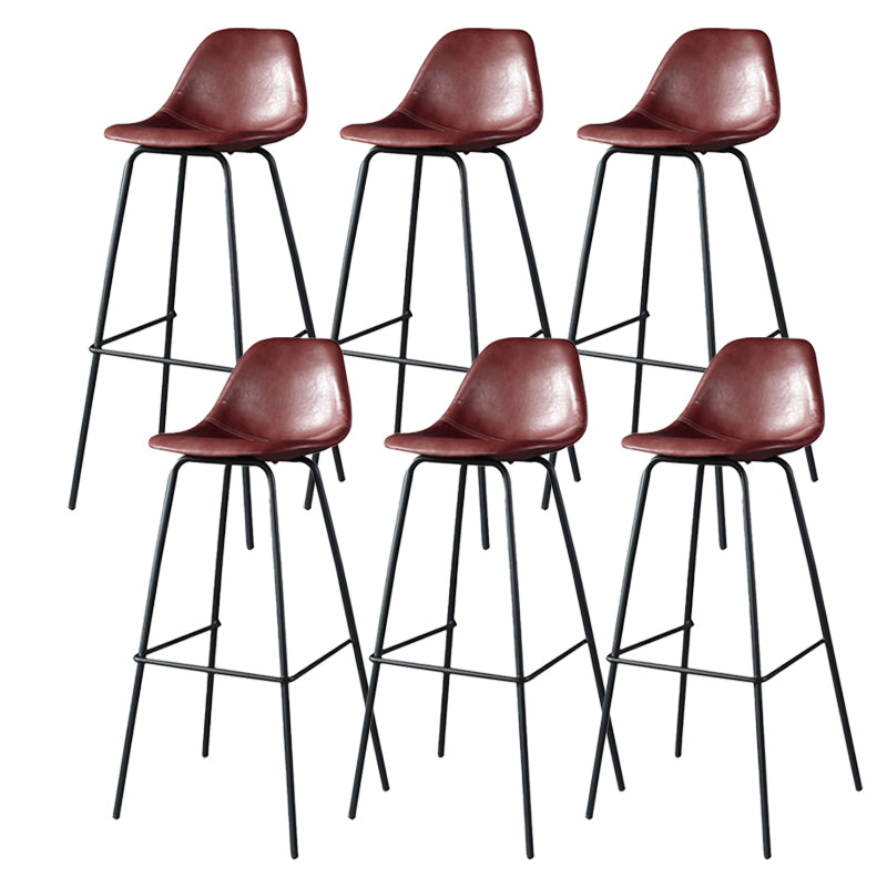 Modern Faux Leather Low Back Bucket Bar Stools with Metal Base