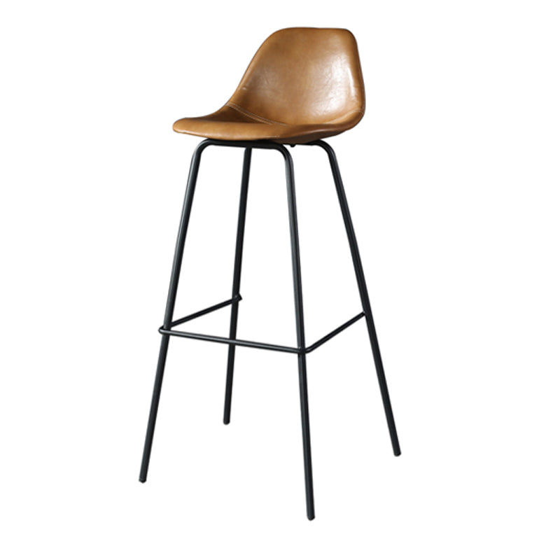 Modern Faux Leather Low Back Bucket Bar Stools with Metal Base
