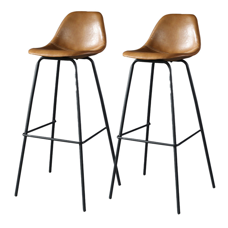 Modern Faux Leather Low Back Bucket Bar Stools with Metal Base
