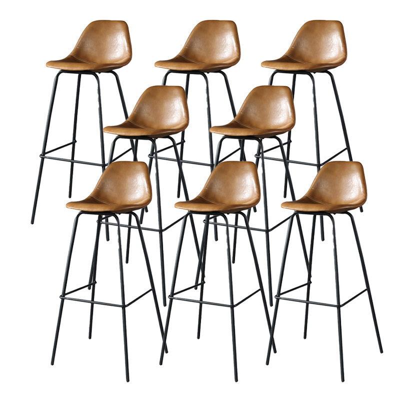 Modern Faux Leather Low Back Bucket Bar Stools with Metal Base