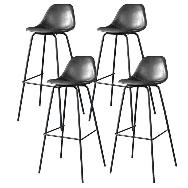 Modern Faux Leather Low Back Bucket Bar Stools with Metal Base
