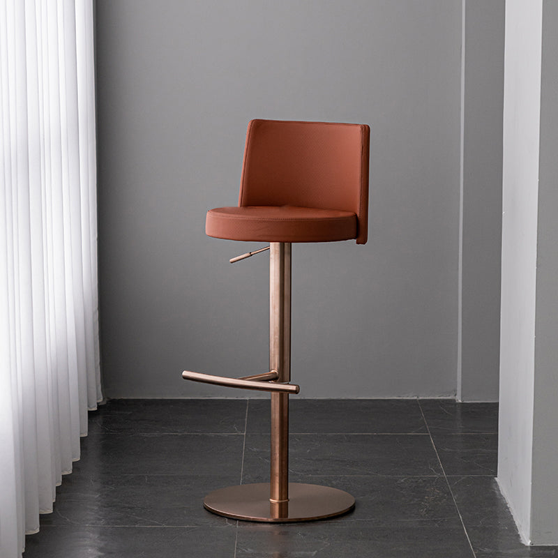 Modern Style Adjustable Counter Stool with Leather Cushion and Single Leg