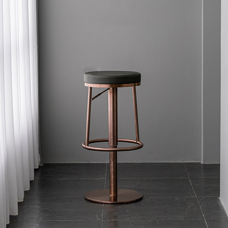 Modern Style Adjustable Counter Stool with Leather Cushion and Single Leg