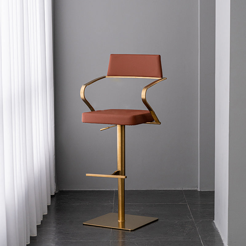 Modern Style Adjustable Counter Stool with Leather Cushion and Single Leg
