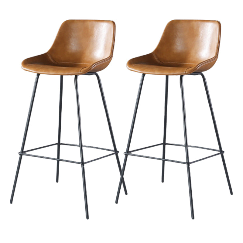Contemporary Upholstered Low Back Bucket Bar Stools with Metal Base
