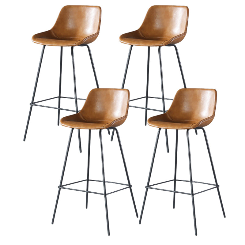 Contemporary Upholstered Low Back Bucket Bar Stools with Metal Base