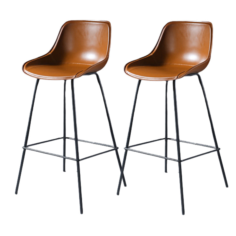 Contemporary Upholstered Low Back Bucket Bar Stools with Metal Base