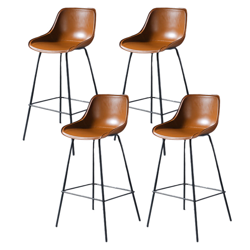 Contemporary Upholstered Low Back Bucket Bar Stools with Metal Base
