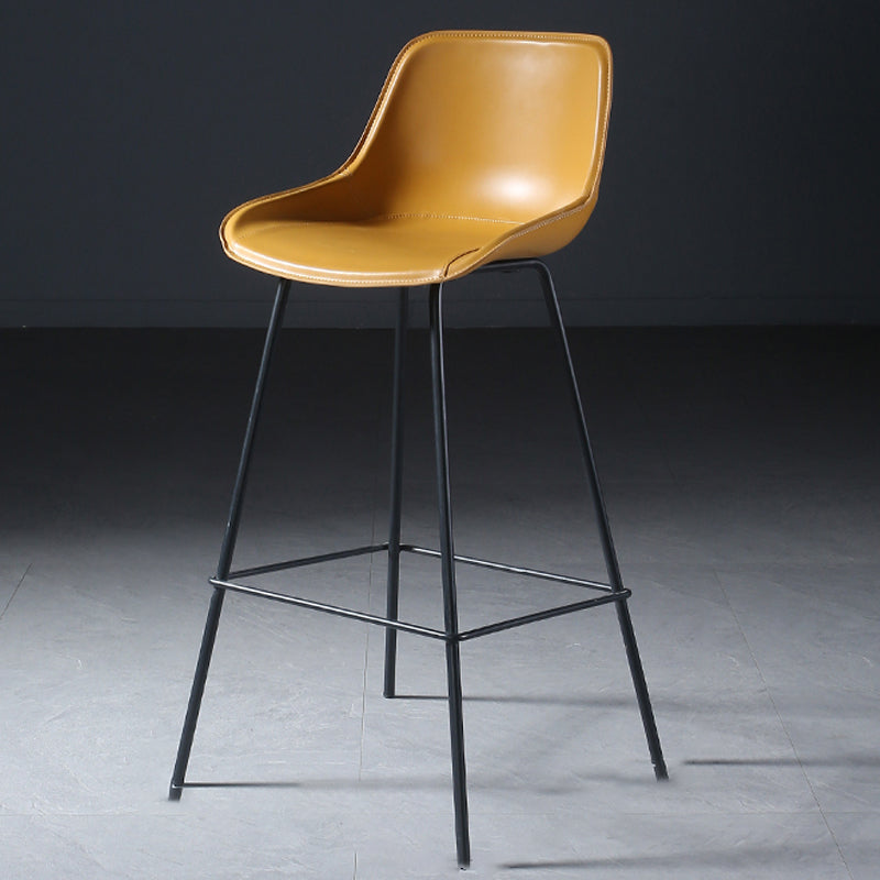 Contemporary Upholstered Low Back Bucket Bar Stools with Metal Base