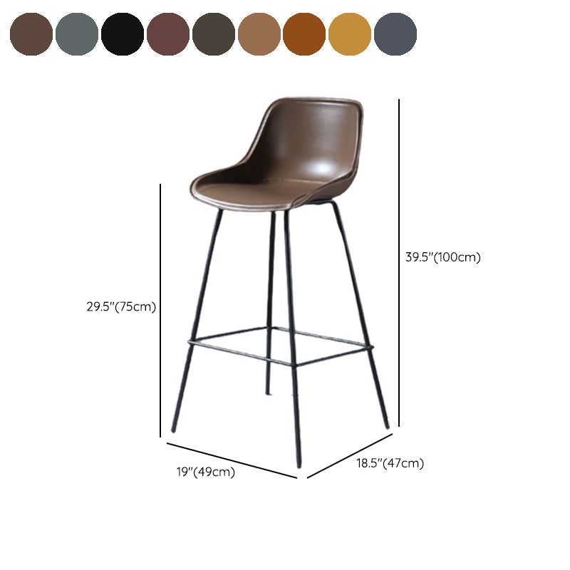 Contemporary Upholstered Low Back Bucket Bar Stools with Metal Base