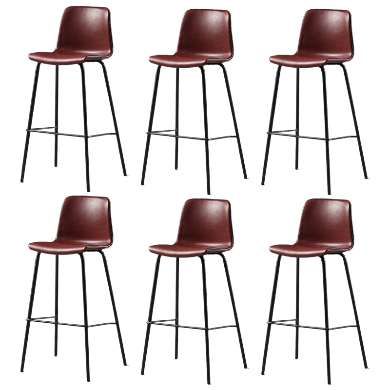 Contemporary Backrest Faux Leather Armless Bar Stool with Footrest