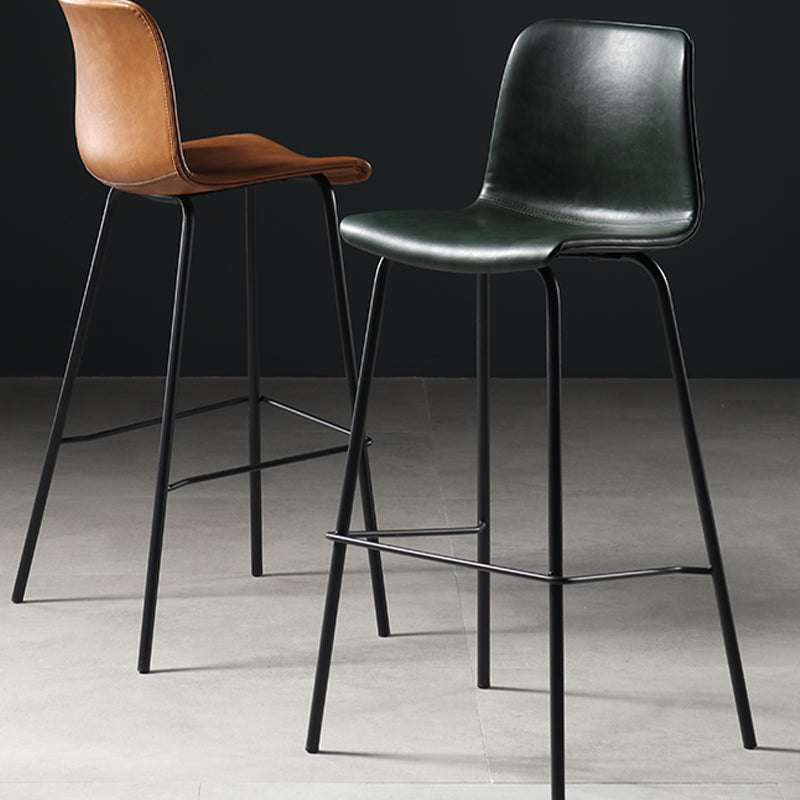 Contemporary Backrest Faux Leather Armless Bar Stool with Footrest