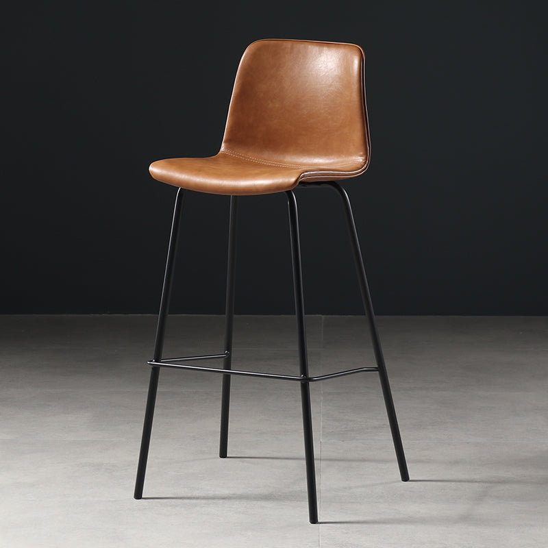 Contemporary Backrest Faux Leather Armless Bar Stool with Footrest