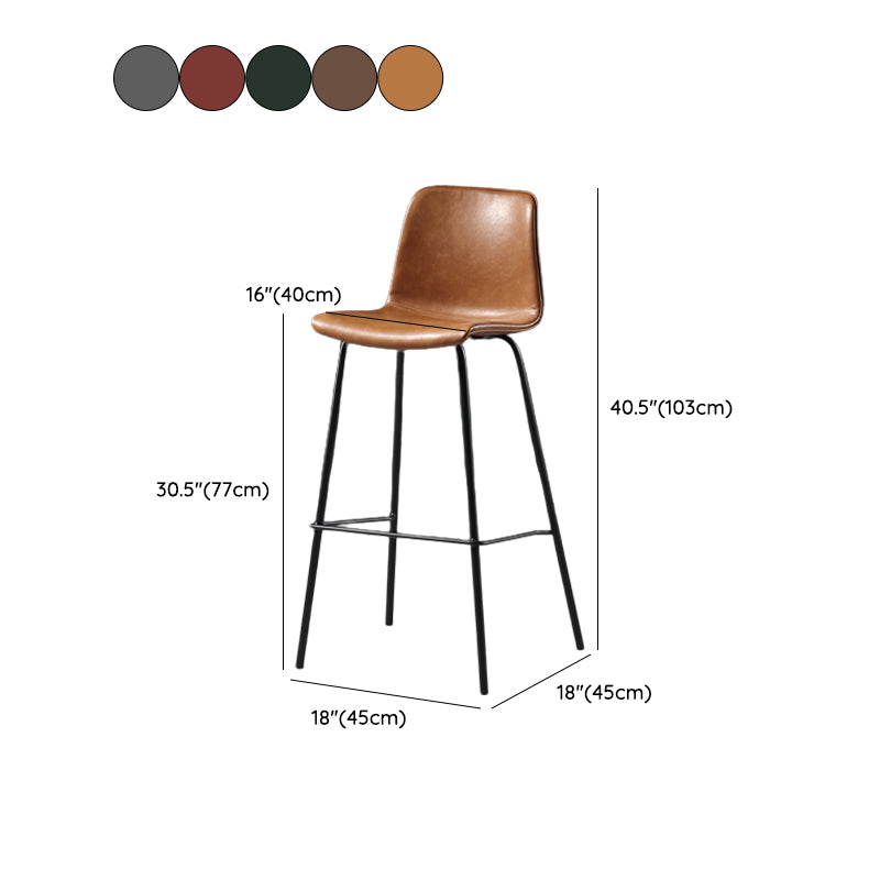Contemporary Backrest Faux Leather Armless Bar Stool with Footrest