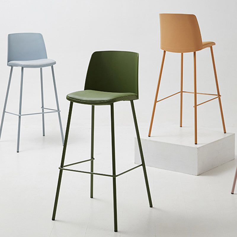 Contemporary Upholstered Low Back Plastic Bar Stools with Metal Base