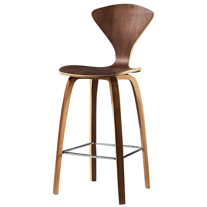 Contemporary Solid Wood Backrest Counter High Stool with 4 Legs
