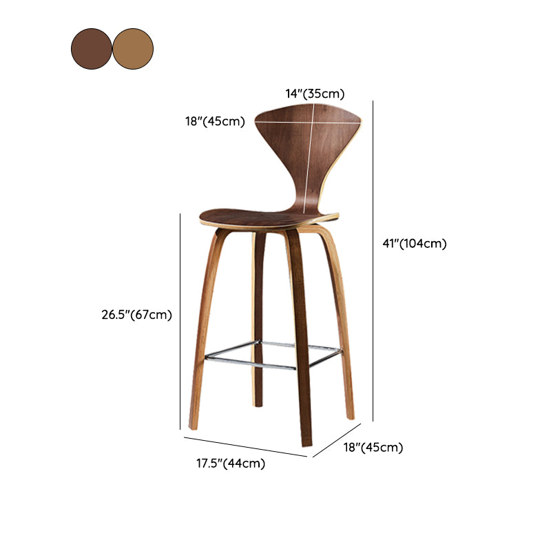 Contemporary Solid Wood Backrest Counter High Stool with 4 Legs