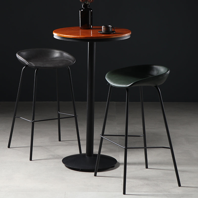 Contemporary Faux Leather Low Back Bucket Bar Stools with Metal Base