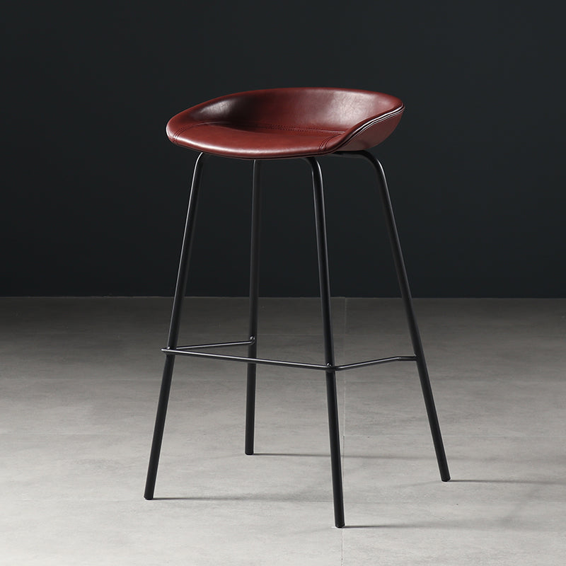 Contemporary Faux Leather Low Back Bucket Bar Stools with Metal Base