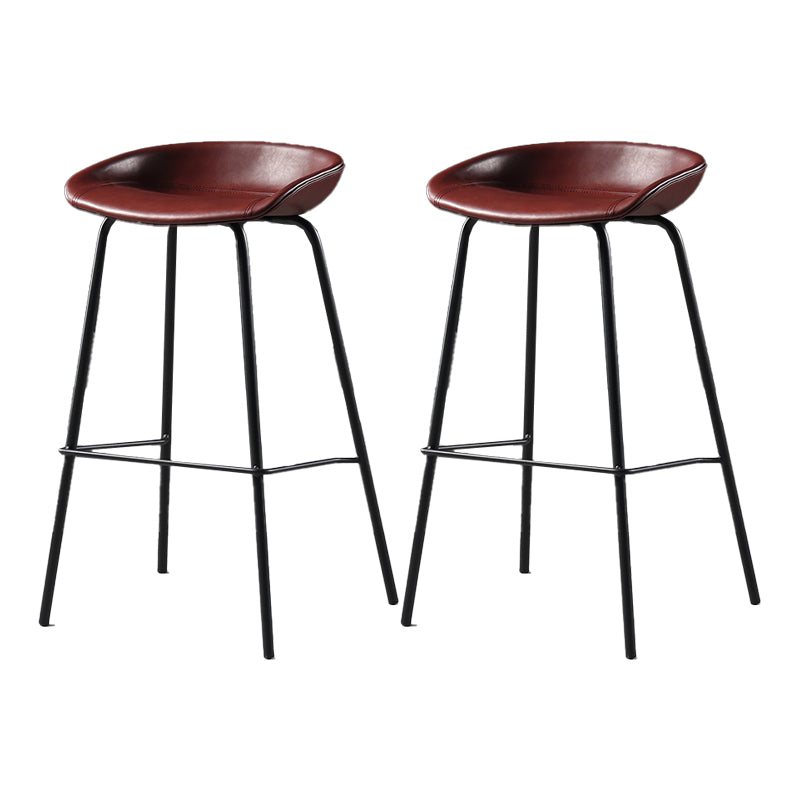Contemporary Faux Leather Low Back Bucket Bar Stools with Metal Base