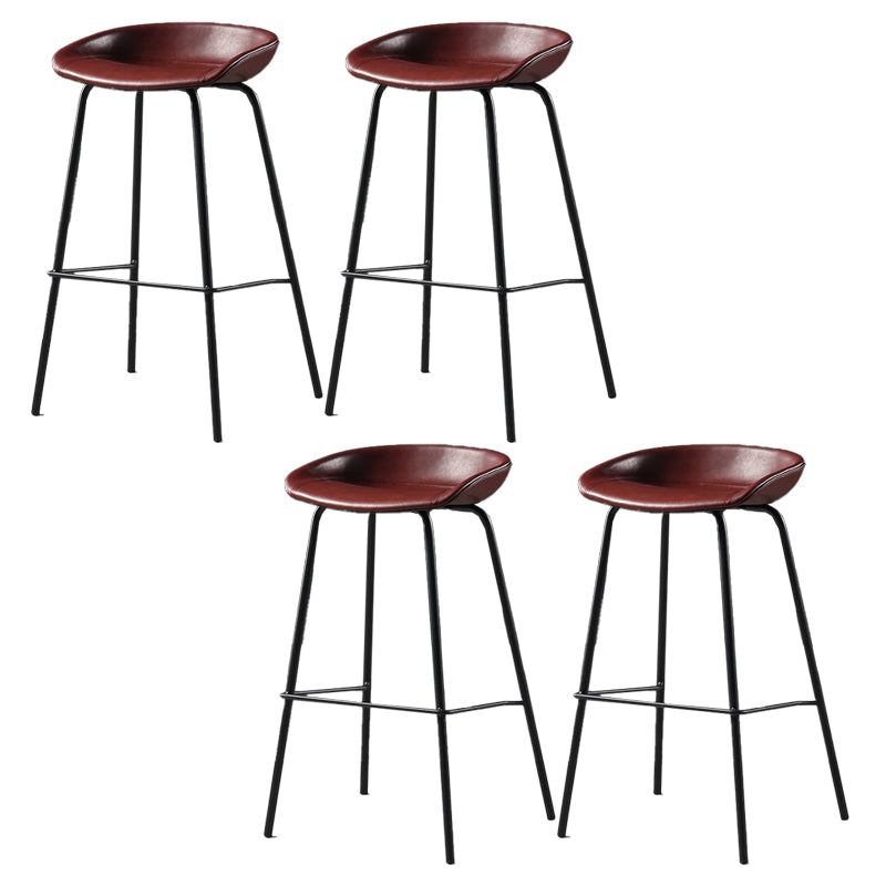 Contemporary Faux Leather Low Back Bucket Bar Stools with Metal Base